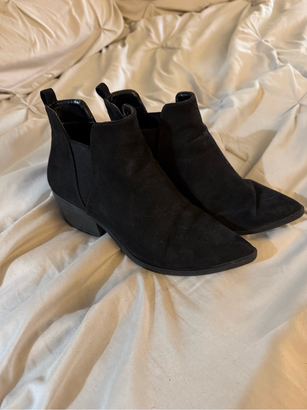 Black Suede Pointed-Toe Ankle Booties - Women